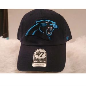'47 Carolina Panthers Clean Up Black Adjustable Strap Hat Dad Cap